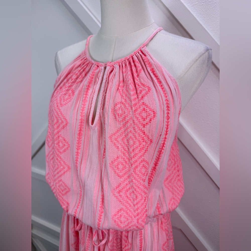 Velvet By Graham & Spencer Pink Embroidered Midi Dress Boho Halter Cotton Sz Lrg - Picture 4 of 14